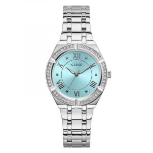 Guess Ladies Cosmo Watch - 36mm Silver Crystal Bezel & Turquoise Dial GW0033L7