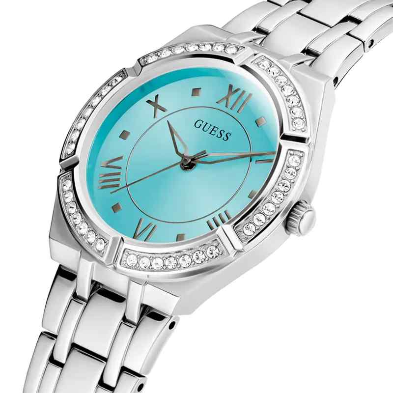 Guess Ladies Cosmo Watch - 36mm Silver Crystal Bezel & Turquoise Dial GW0033L7 - Image 4
