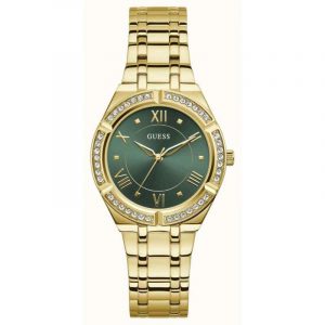 Guess Ladies Cosmo Watch - 36mm Gold Crystal Bezel & Green Dial GW0033L8