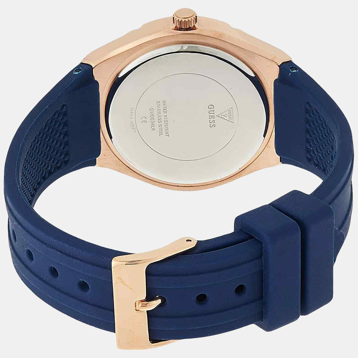Guess Ladies Cosmo Watch - 36mm Rose Gold Case & Blue Silicone Strap GW0034L4 - Image 4
