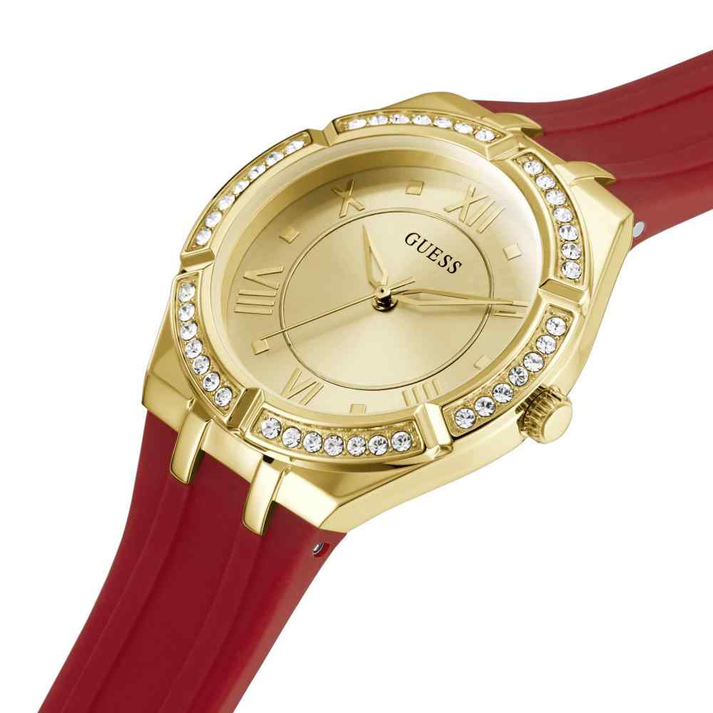 Guess Ladies Cosmo Watch - 36mm Gold Tone Case & Red Silicone Strap GW0034L6 - Image 3
