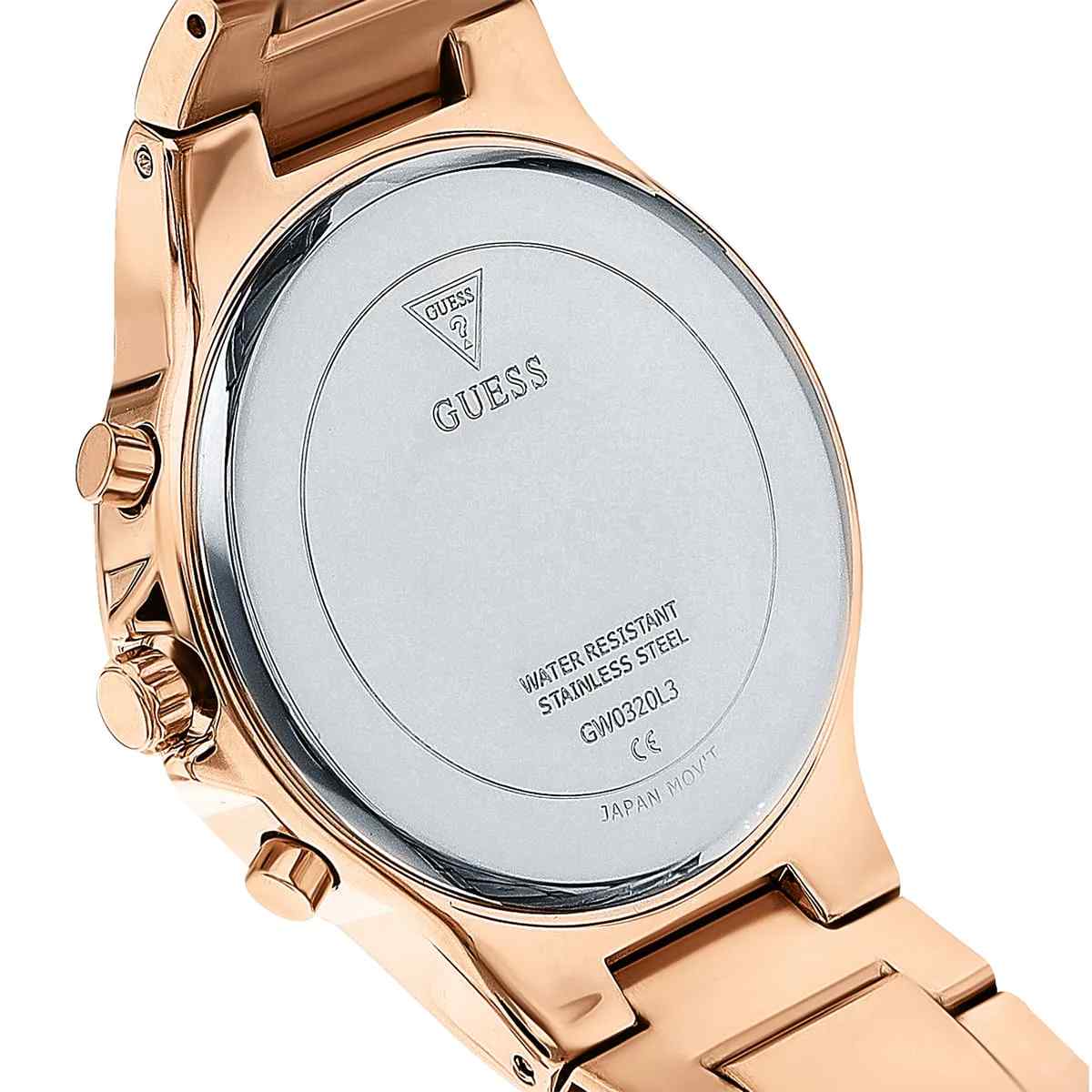 Guess Moonlight Ladies Multifunction Watch - 36mm Rose Gold PVD & Crystal Bezel GW0320L3 - Image 2