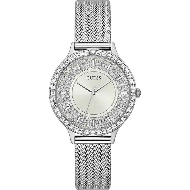 Guess Soiree Ladies Watch - 38mm Silver Crystal Mesh Bracelet GW0402L1