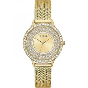 Guess Soiree Ladies Watch - 38mm Gold PVD Crystal Mesh Bracelet GW0402L2