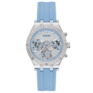 Guess Heiress Ladies Watch - 38mm Stainless Steel & Blue Silicone Strap GW0407L1