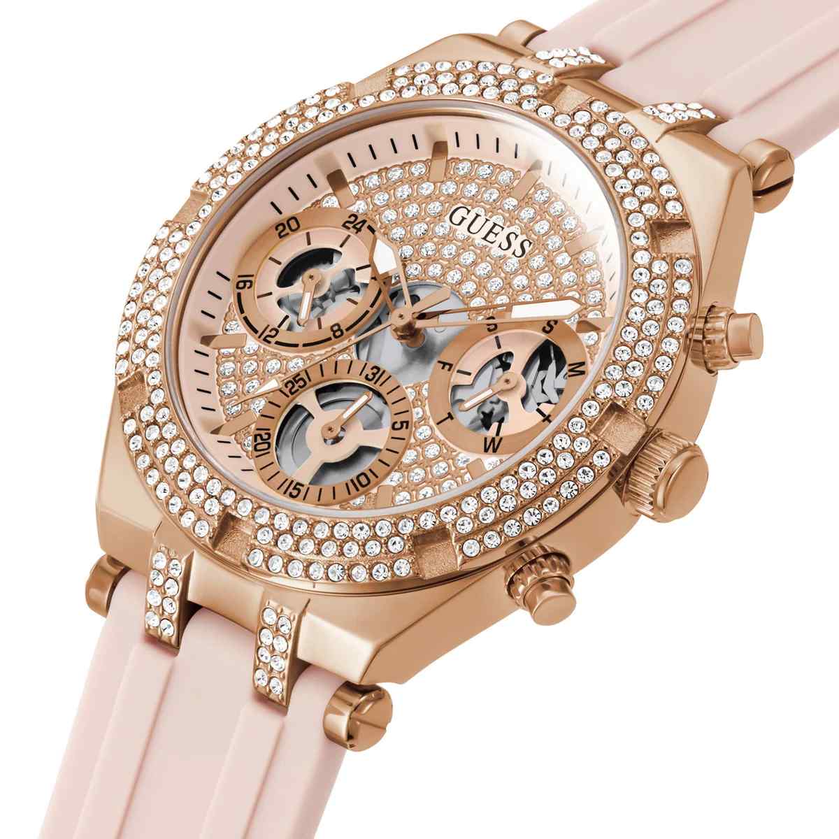 Guess Heiress Ladies Watch - 38mm Rose Gold PVD & Pink Silicone Strap GW0407L3 - Image 2