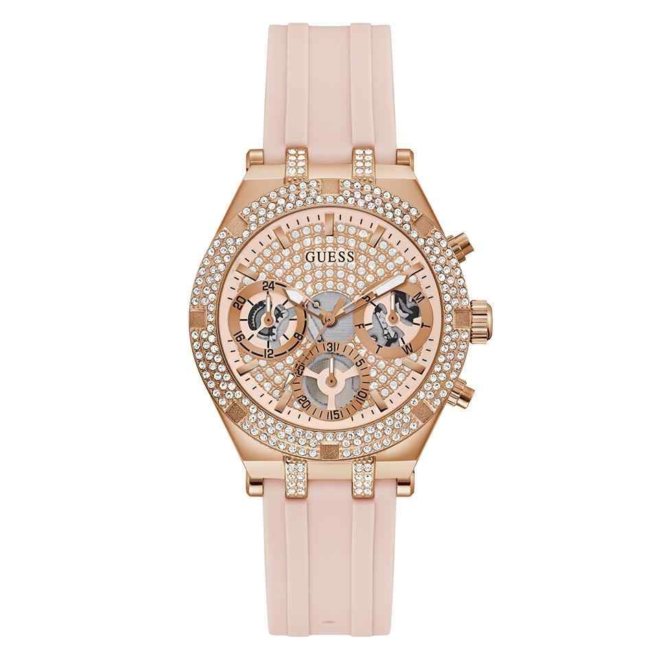 Guess Heiress Ladies Watch - 38mm Rose Gold PVD & Pink Silicone Strap GW0407L3