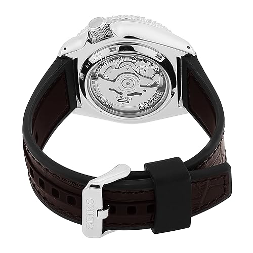 Seiko 5 Sports Genuine Brown Leather & Black Silicone Strap Automatic Black Dial Men’s Watch SRPD55K2 - Image 3