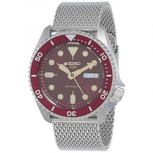 Seiko 5 SRPD69K1 Sports Red Dial Silver Stainless Steel Mesh Strap Men's Watch