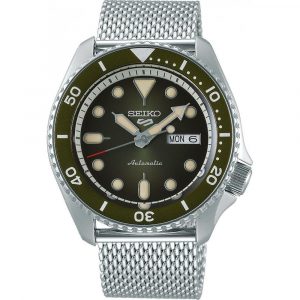 Seiko 5 Sports SRPD75K1 Green Dial Automatic Mesh Stainless Steel Strap Men’s Watch