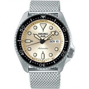 Seiko SRPE75K1 Men's Sport Automatic Cream Dial Mesh Stainless Steel Strap Watch