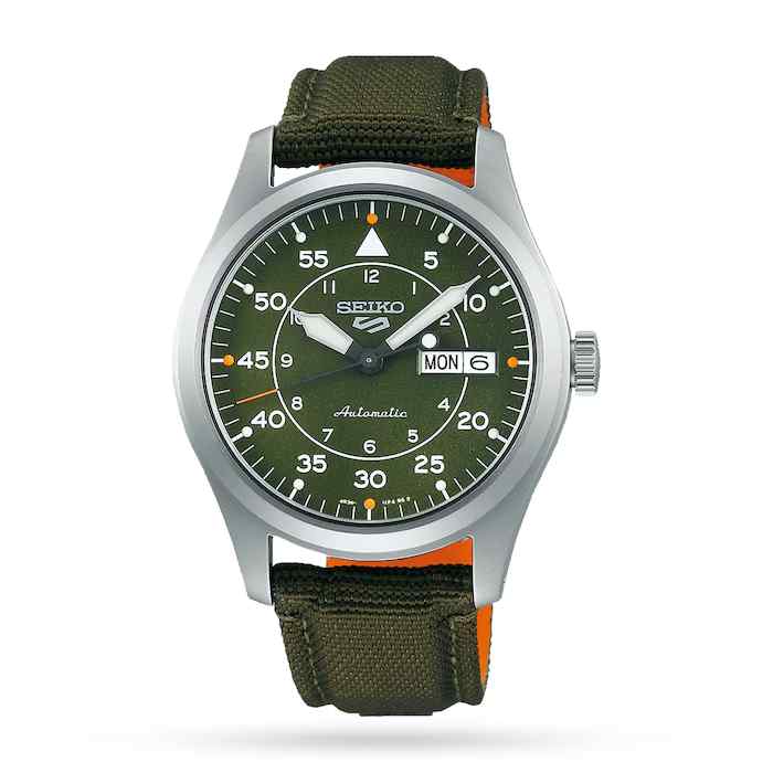 Seiko 5 SRPH29K1 Sports Flieger Pilot/Aviation Automatic Green Dial Green Nylon Strap Men’s Watch