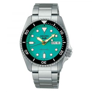 Seiko 5 Sports SKX “Midi” Reissue Teal Dial Silver Stainless Steel Bracelet Mens Watch SRPK33K1