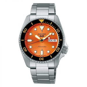 Seiko 5 Sports SKX “Midi” Reissue Orange Dial Steel Bracelet Watch SRPK35K1