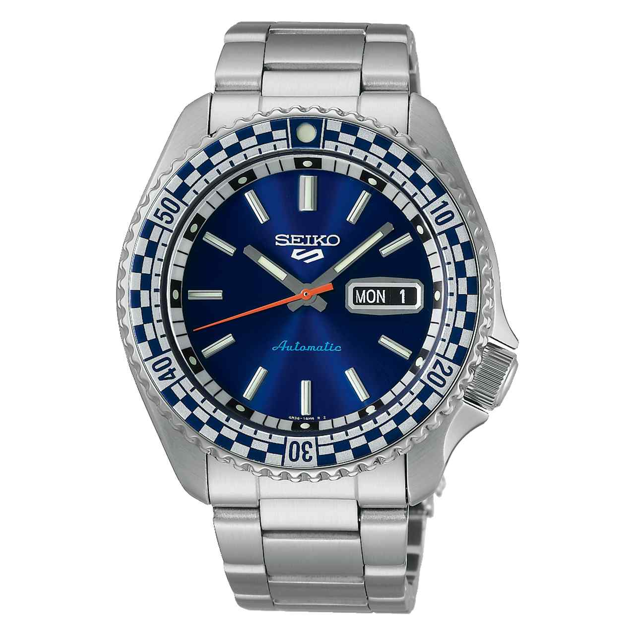 Seiko 5 Sports Checker Flag Automatic Blue Dial Stainless Steel Bracelet Men’s Watch SRPK65K1
