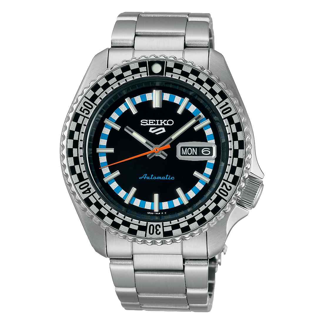 Seiko 5 Sports Checker Flag Automatic Black Dial Stainless Steel Bracelet Men’s Watch SRPK67K1