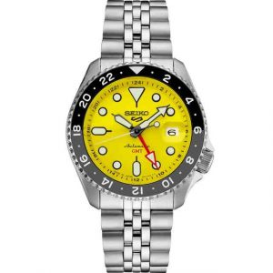Seiko 5 Sports SSK017K1 Yellow Dial Silver Stainless Steel Strap Automatic Men's Watch