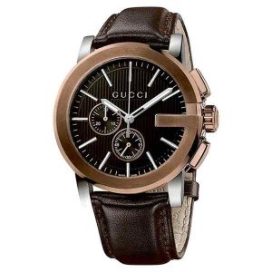 Gucci G-Chrono Men's Brown Leather Strap Watch - Black Dial YA101202