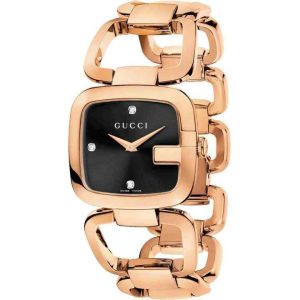 Gucci G-Gucci Ladies Rose Gold Diamond Watch - Black Dial YA125409