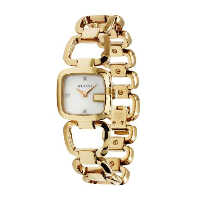 Gucci G-Gucci Ladies Gold Diamond Mother of Pearl Watch - YA125513