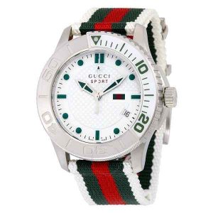 Gucci G-Timeless XL Sport YA126231 44mm White Dial Nylon Web Strap Men's Watch