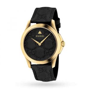 Gucci G-Timeless YA1264034 38mm Black Dial Gold PVD Leather Strap Unisex Watch
