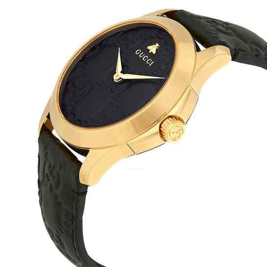 Gucci G-Timeless YA1264034 38mm Black Dial Gold PVD Leather Strap Unisex Watch - Image 2