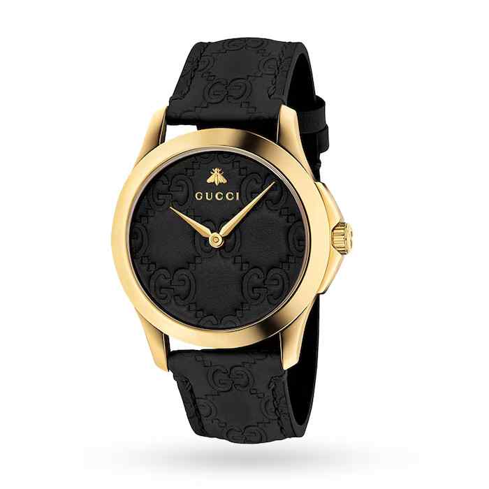 Gucci G-Timeless YA1264034 38mm Black Dial Gold PVD Leather Strap Unisex Watch