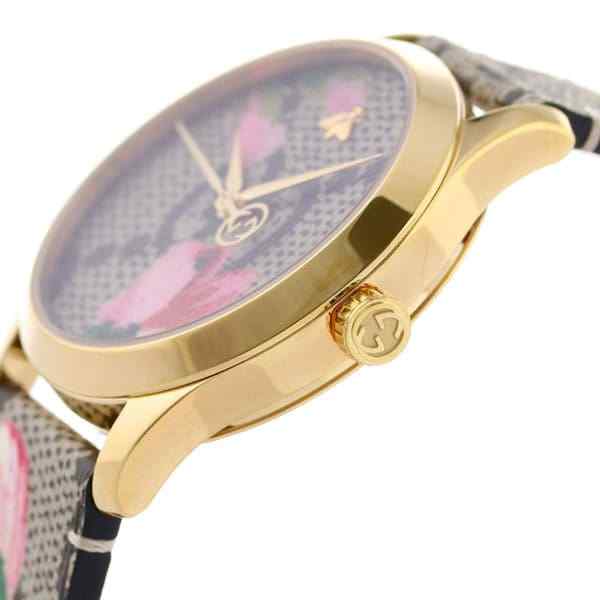 Gucci G-Timeless YA1264038A Pink Blooms Floral Fabric Strap Gold PVD Women's Watch - Image 2