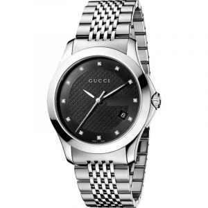 Gucci G-Timeless YA126405 38mm Black Diamond Dial Stainless Steel Men's Watch
