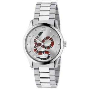 Gucci G-Timeless YA1264076 38mm Silver Snake Motif Dial Stainless Steel Unisex Watch
