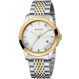 Gucci G-Timeless YA126409 38mm Two-Tone Yellow Gold PVD Diamond Pattern Dial Watch