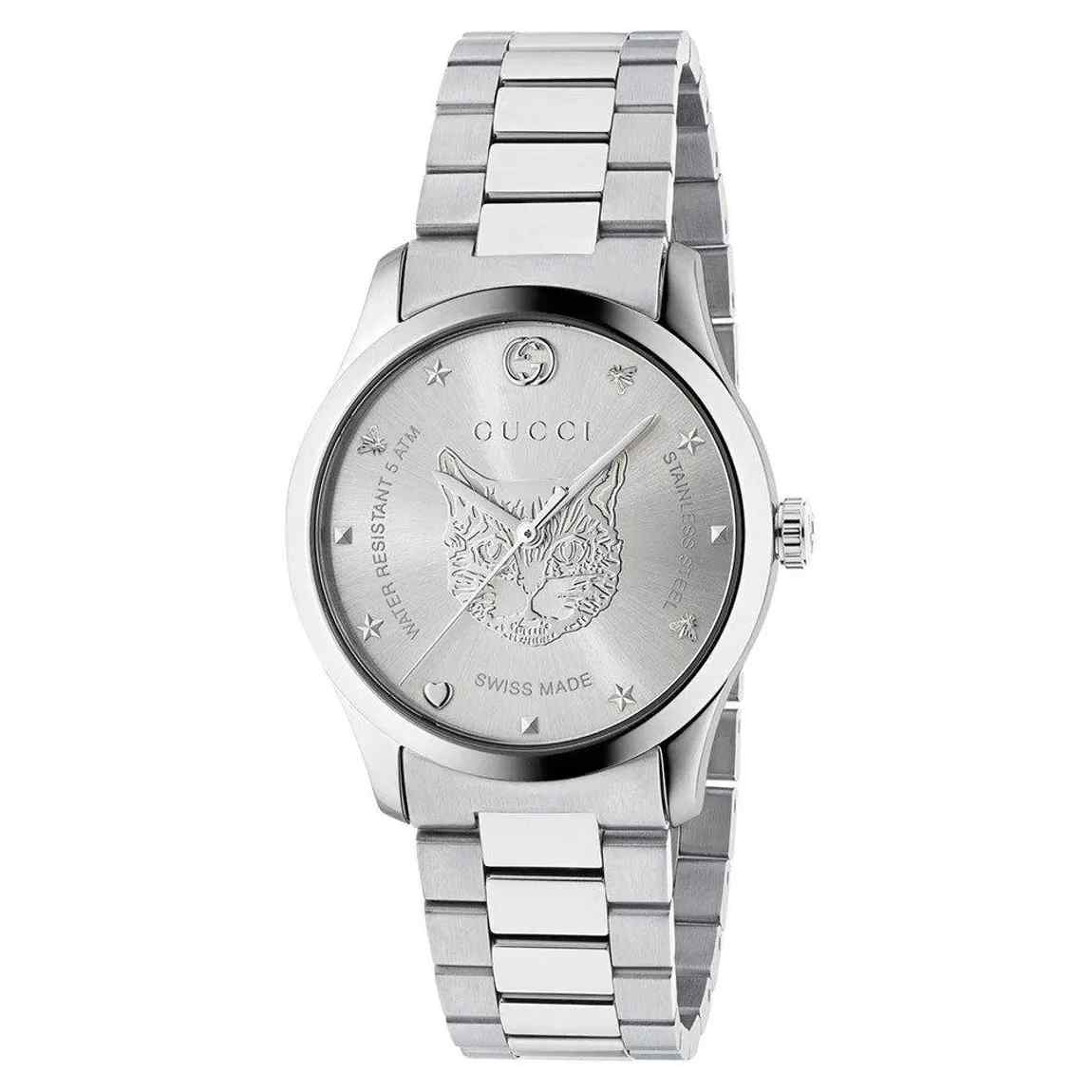 Gucci G-Timeless YA1264095 38mm Silver Feline Head Motif Dial Stainless Steel Unisex Watch