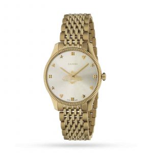 Gucci G-Timeless Slim YA1264155 36mm Yellow Gold PVD Silver Bee Dial Ladies Watch