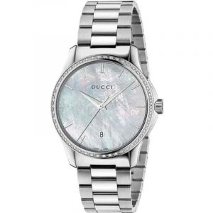 Gucci G-Timeless Ladies Diamond Bezel Watch - 38mm Mother-of-Pearl Dial YA126444