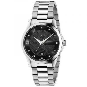 Gucci G-Timeless Unisex Stainless Steel Bracelet Watch - 38mm Black Diamond Dial YA126456