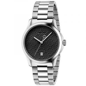 Gucci G-Timeless Unisex Stainless Steel Bracelet Watch - 38mm Black Diamante Dial YA126460