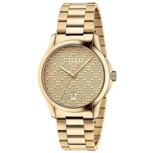 Gucci G-Timeless Unisex Gold PVD Bracelet Watch - 38mm Gold Diamante Dial YA126461