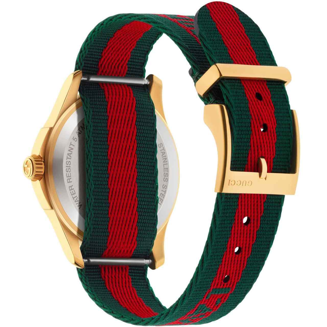 Gucci G-Timeless Unisex Green/Red Web Bee Watch - 38mm Gold PVD & Fabric Strap YA126487 - Image 3