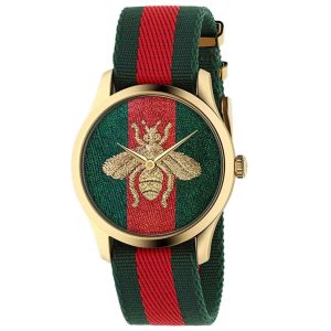 Gucci G-Timeless Unisex Green/Red Web Bee Watch - 38mm Gold PVD & Fabric Strap YA126487A