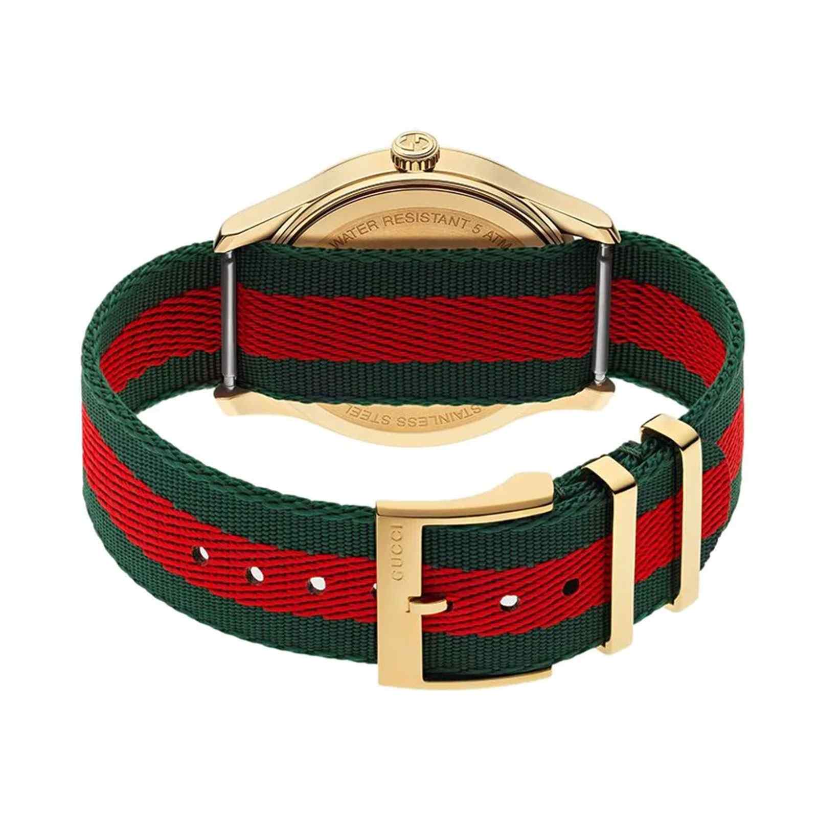 Gucci G-Timeless Unisex Green/Red Web Bee Watch - 38mm Gold PVD & Fabric Strap YA126487A - Image 3