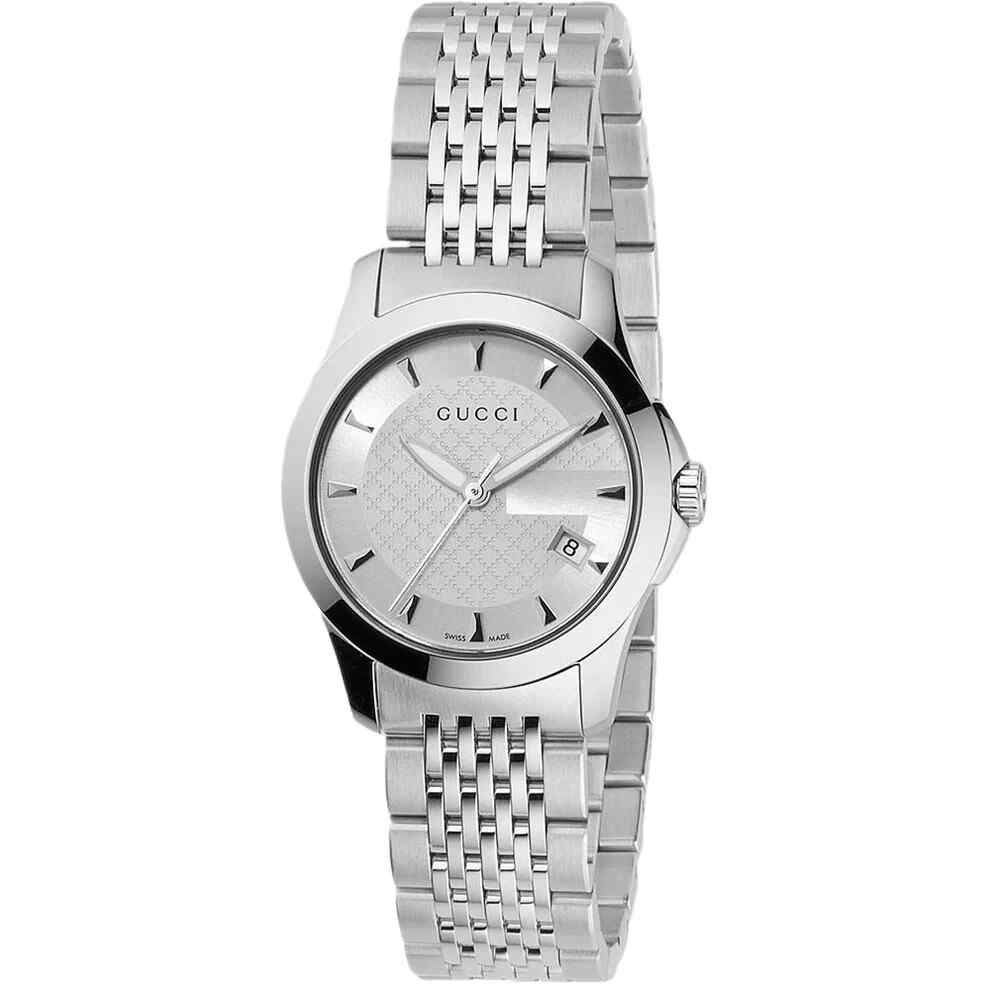 Gucci G-Timeless Ladies Stainless Steel Bracelet Watch - 29mm Silver Dial YA126501