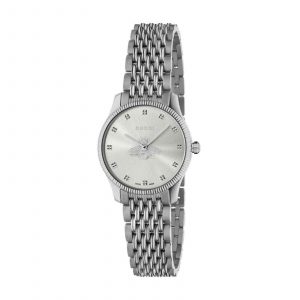 Gucci G-Timeless Ladies Silver Bee Watch - 29mm Stainless Steel & Milanese Bracelet YA1265019