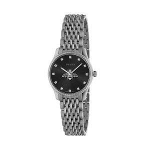 Gucci G-Timeless Ladies Black Bee Diamond Watch - 29mm Stainless Steel & Milanese Bracelet YA1265020