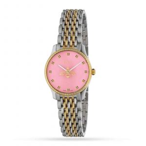 Gucci G-Timeless Ladies Two-Tone Bee Watch - 29mm Pink Dial & Milanese Bracelet YA1265030