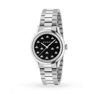 Gucci G-Timeless Ladies Black Bee Watch - 29mm Stainless Steel & Bracelet YA1265034