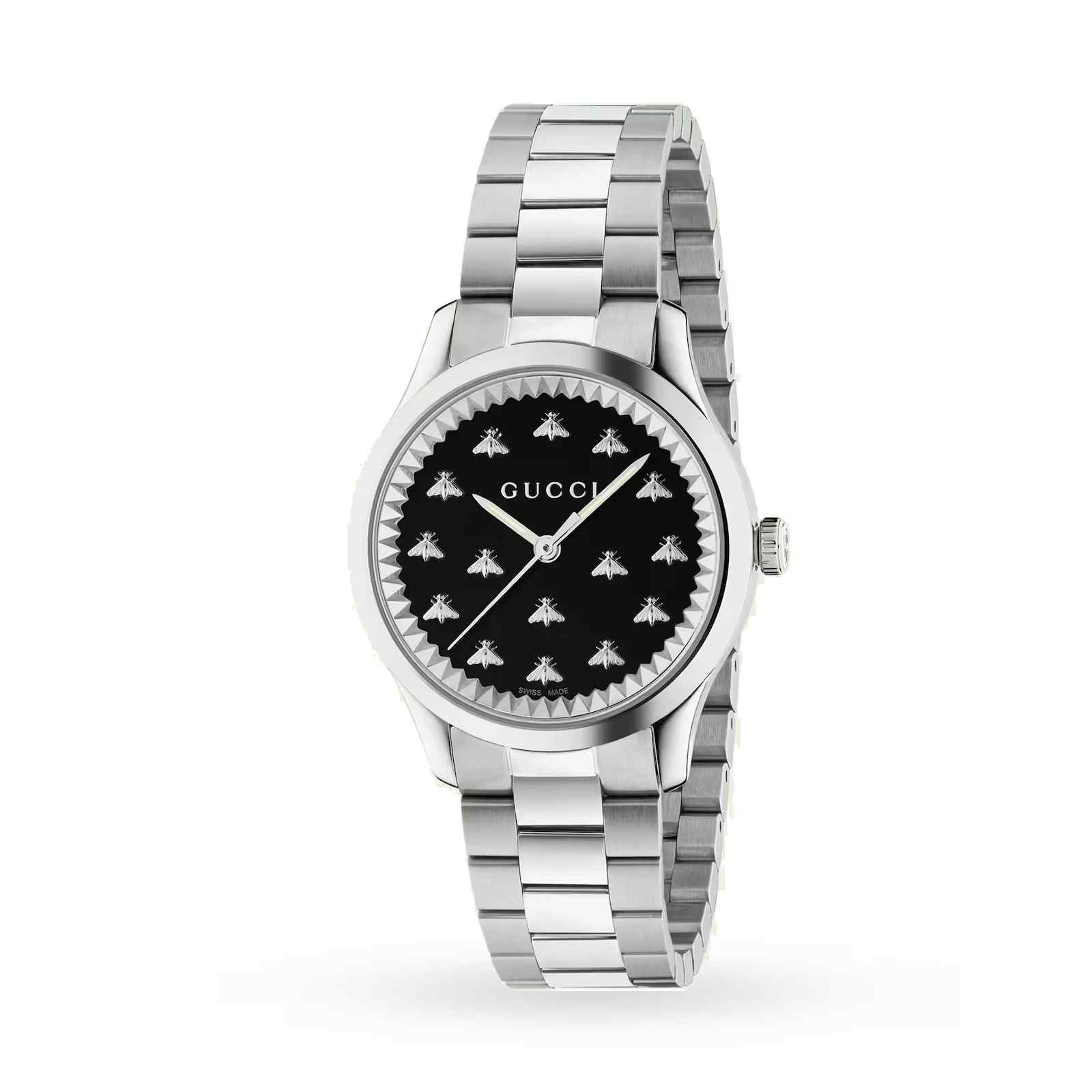 Gucci G-Timeless Ladies Black Bee Watch - 29mm Stainless Steel & Bracelet YA1265034