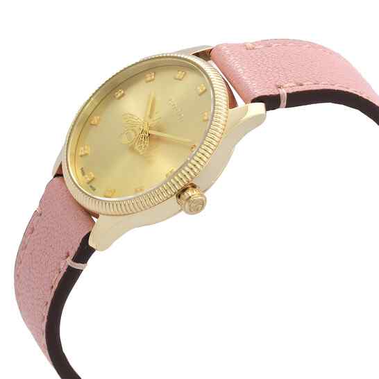 Gucci G-Timeless Ladies Gold PVD Bee Watch - 29mm Gold Dial & Pink Leather Strap YA1265041 - Image 2