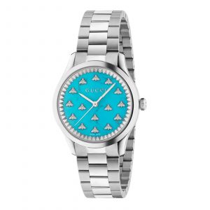 Gucci G-Timeless Ladies Turquoise Bee Watch - 29mm Stainless Steel & Bracelet YA1265044