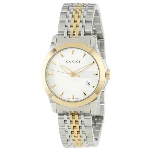 Gucci G-Timeless Ladies Two-Tone Bracelet Watch - 29mm White Dial YA126511